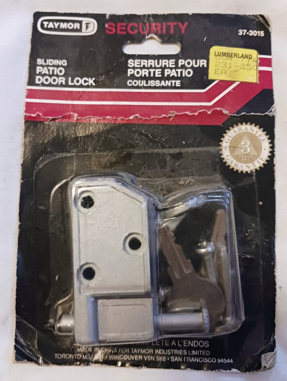 Taymor Security Sliding Patio Door Lock - Silver With Keys, New.